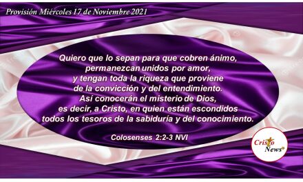 Permanecer en el amor de Jesucristo donde están toda la sabiduría, entendimiento, conocimiento: Provisión Miércoles 17 de Noviembre de 2021