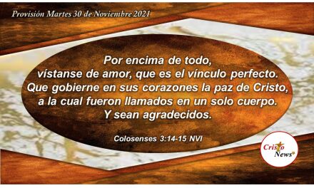 Nuestras ropas perfectas son el amor y la paz de Jesucristo mostrando agradecimiento a Dios: Provisión Martes 30 de Noviembre de 2021