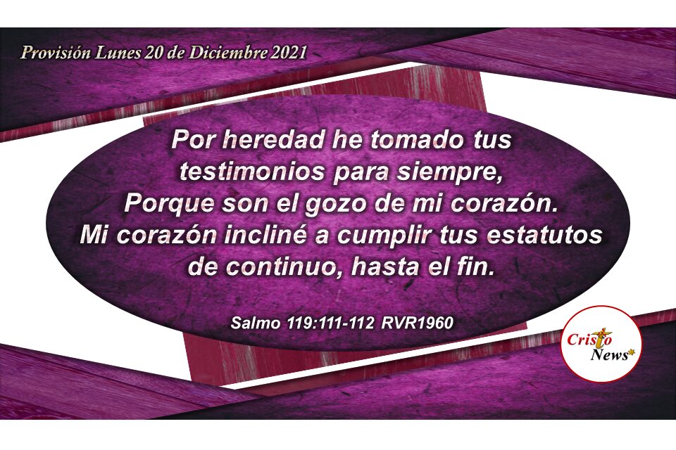La palabra de Dios produce gozo en el corazón al fortalecer la fe y obediencia en Jesucristo como testimonio en nuestra vida: Provisión Lunes 20 de Diciembre de 2021
