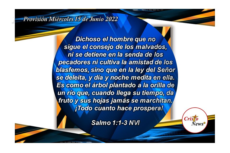 Dichoso el hombre que medita la Palabra del Señor con fe y obediencia, apartado de la maldad porque será prosperado en todo lo que hace: Provisión Miércoles 15 de Junio de 2022