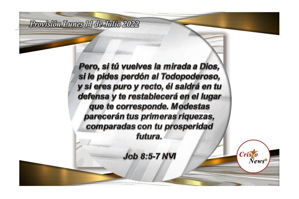 Solo el perdón y el arrepentimiento fortalece la fe obediente en la voluntad de Dios Padre para alcanzar vida en abundancia con visión de esperanza: Provisión lunes 11 de julio de 2022