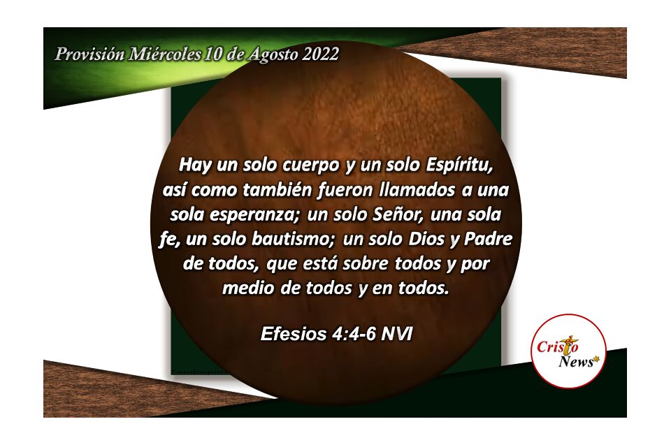 En Jesucristo somos un solo cuerpo y un solo espíritu llamados a una esperanza: Provisión miércoles 10 de Agosto de 2022