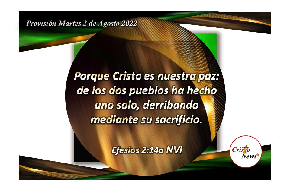 Jesucristo es nuestras paz y nos une en amor para reconciliarnos con nuestro Padre Celestial: Provisión martes 2 de Agosto de 2022