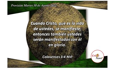 Jesucristo es nuestra vida y a través de Él vivimos como hijos manifiestos por voluntad de Dios: Provisión martes 30 de Agosto de 2022