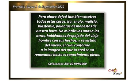En Jesucristo somos hombres nuevos, renovados en la naturaleza del espíritu de Dios: Provisión jueves 1 de septiembre de 2022