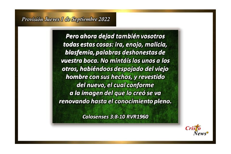 En Jesucristo somos hombres nuevos, renovados en la naturaleza del espíritu de Dios: Provisión jueves 1 de septiembre de 2022