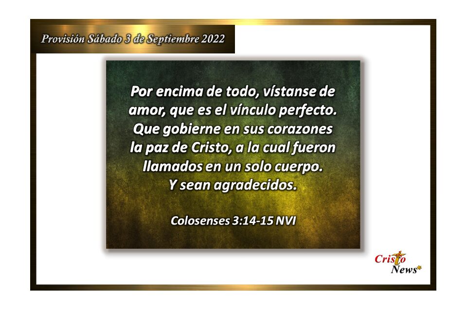 El amor es el vínculo perfecto que nos une a Jesucristo por voluntad y misericordia de Dios Padre: Provisión sábado 3 de Septiembre de 2022