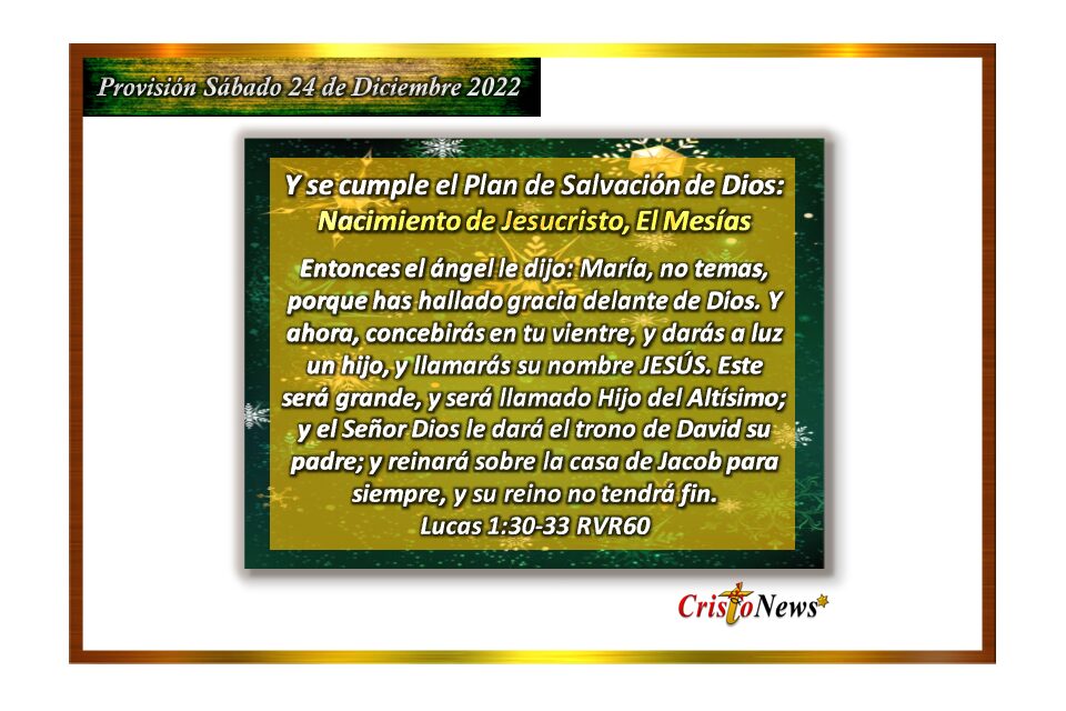 En Jesucristo Redentor tenemos el Plan de Salvación que nos lleva al Padre: Provisión sábado 24 de Diciembre de 2022
